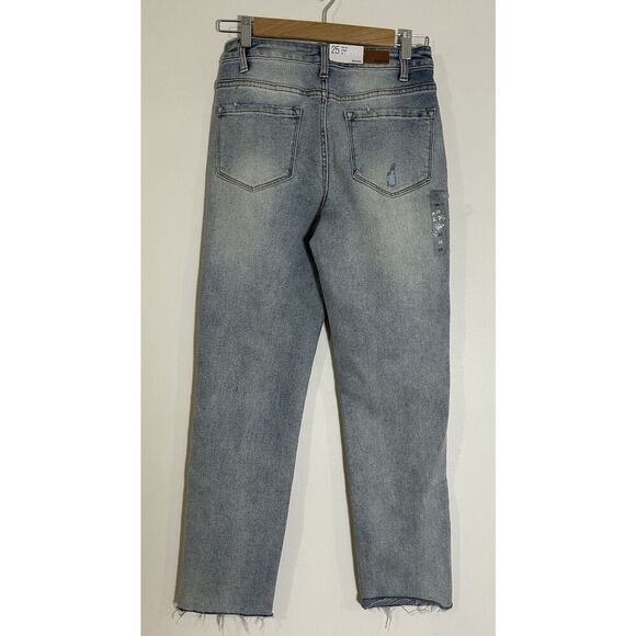 RSQ High Rise Straight Leg Jeans Size 25 Light Wash Distressed - Picture 2 of 7